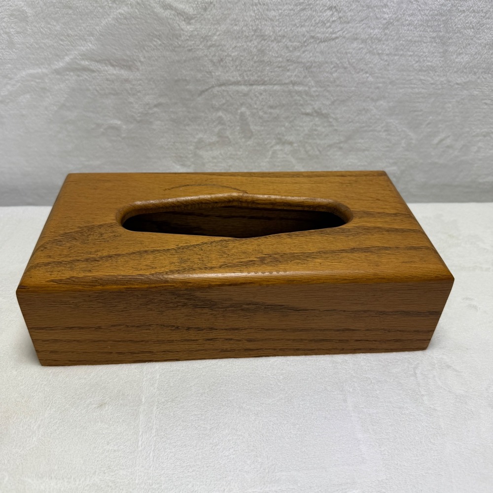 Solid Oak Wood Tissue Box Cover Rectangular Natural Grain Mid Century Modern